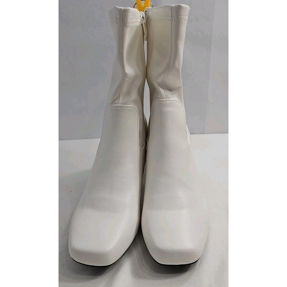 WOMENS WHITE SQUARE TOE MID CALF GOGO STYLEβ FASHION BOOTS SHOES (SZ. 10) - NEW